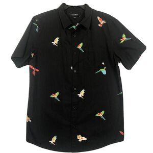 PacSun LA Mens Short Sleeve Shirt Size S Parrots Tropical Birds Black